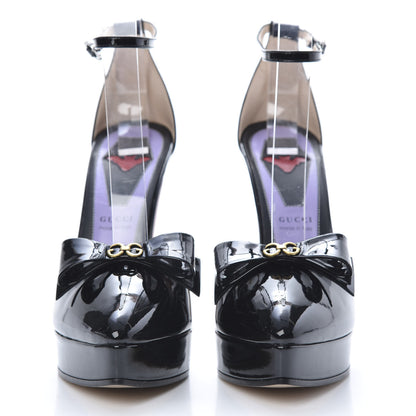 Gucci Patent Crystal GG Bow Sadie Spike Ankle Strap d'Orsay Platform High Heel Pumps 38 Black 2 of 8