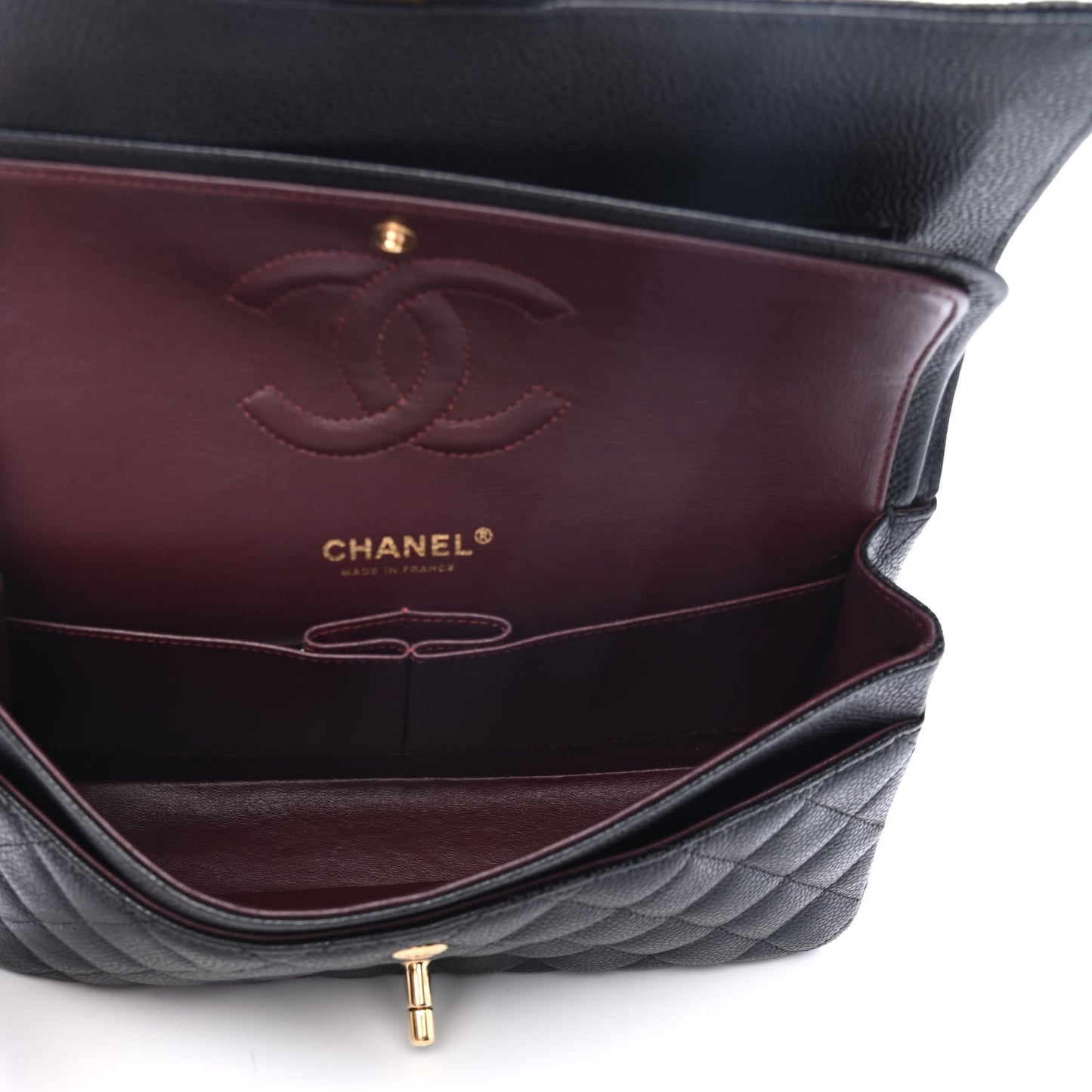 Caviar Quilted Medium Double Flap Black