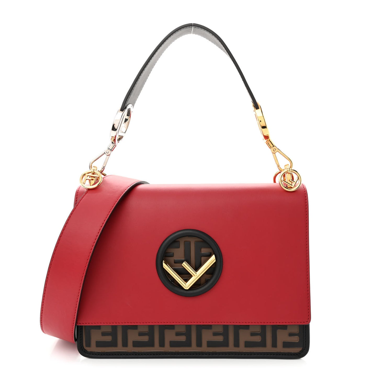 Vitello Century F is Fendi Bi-Color FF 1974 Embossed Kan I Shoulder Bag Fragola Maya Black