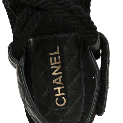 Chanel Cord Lambskin Quilted Logo Sandals 37 Black 7 of 11