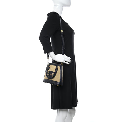 Gucci Vintage Rice Canvas Plutone Calfskin Mini Horsebit 1955 Top Handle Bag Beige Black 2 of 10