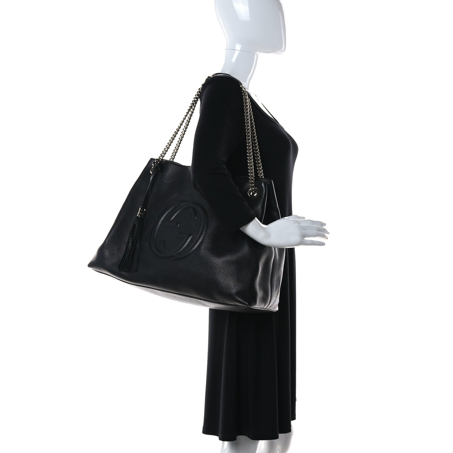Pebbled Calfskin Large Soho Chain Shoulder Bag Black