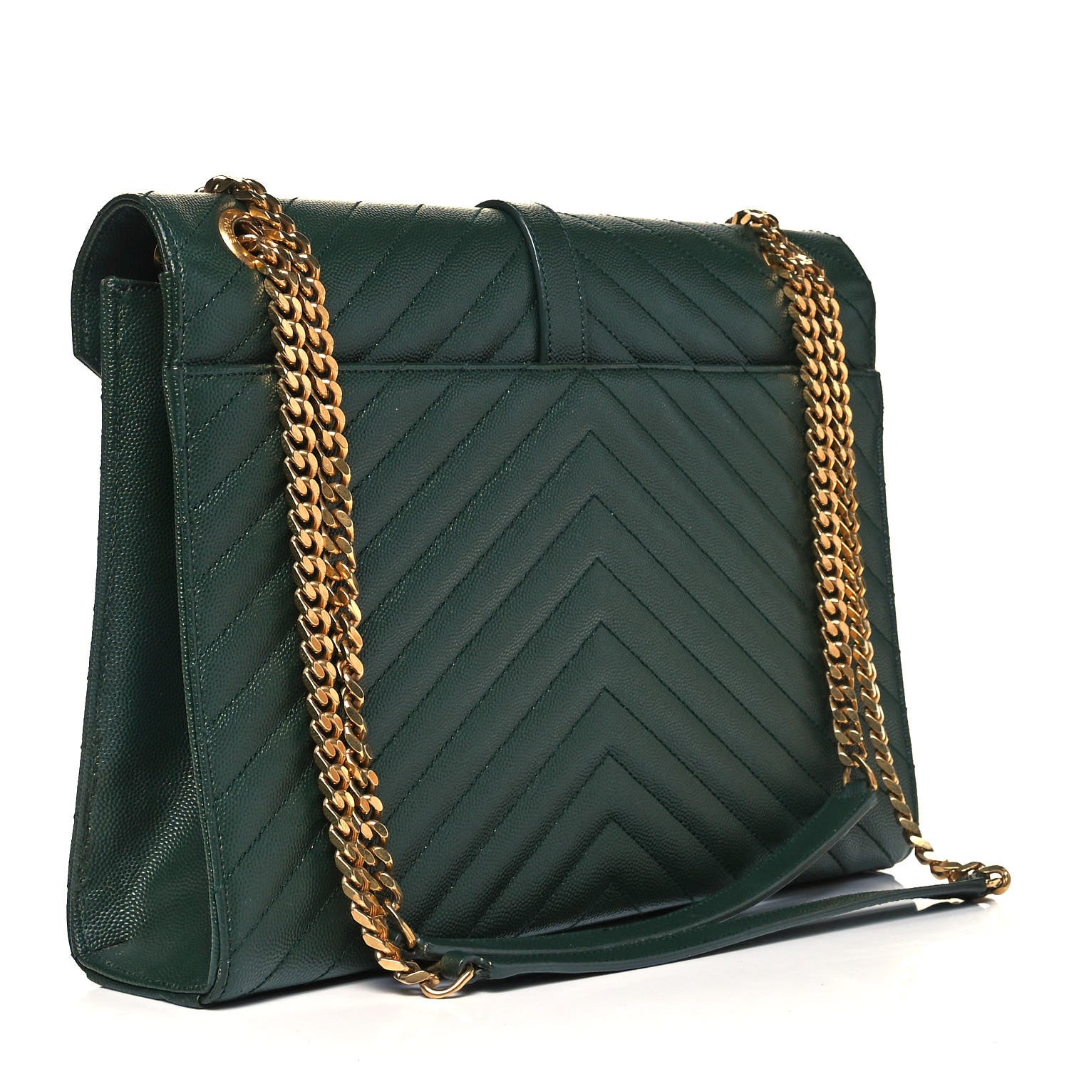 Saint Laurent Grain De Poudre Matelasse Chevron Large Monogram Satchel Dark Green 2 of 8