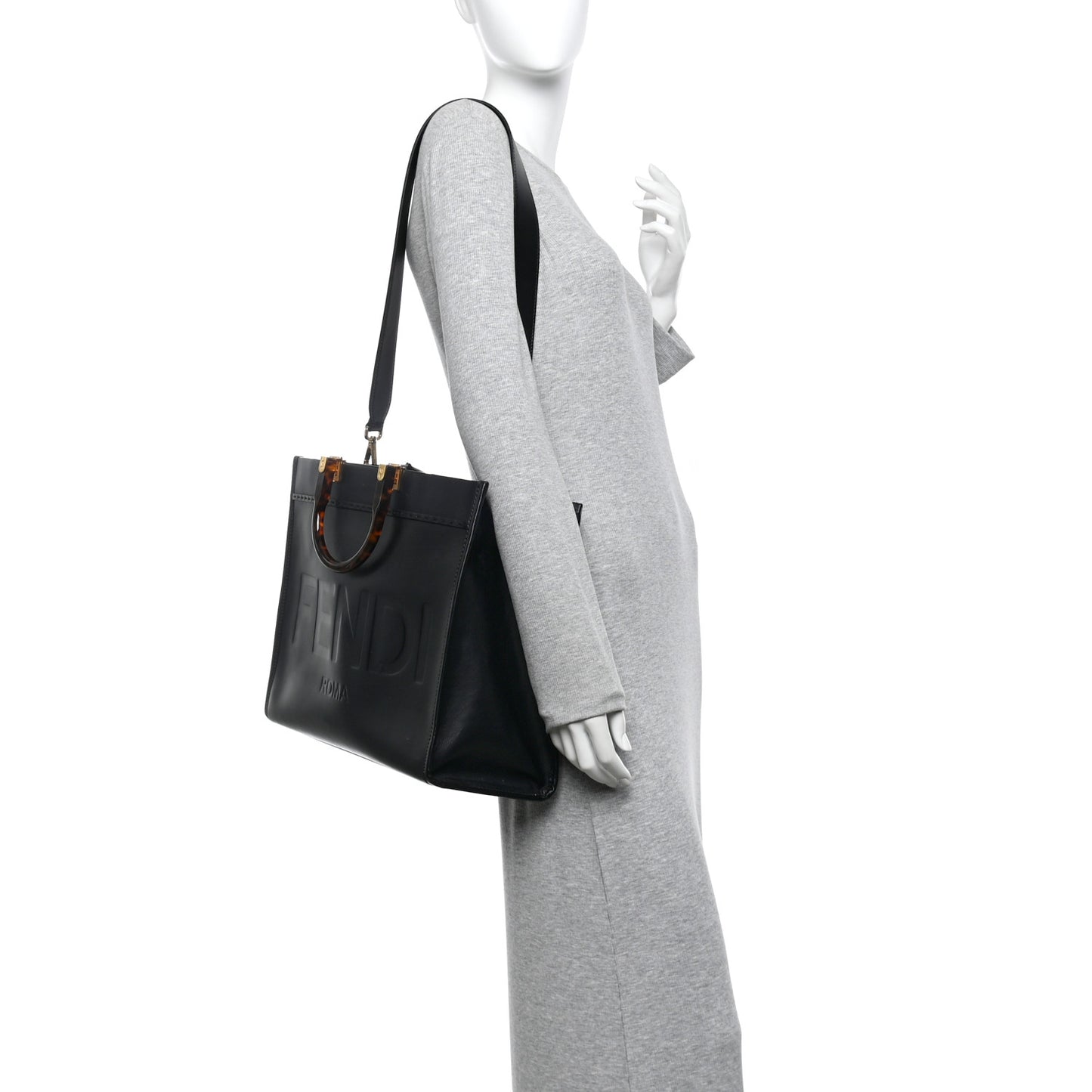 Vitello King Plexiglass Medium Fendi Sunshine Shopper Tote Black