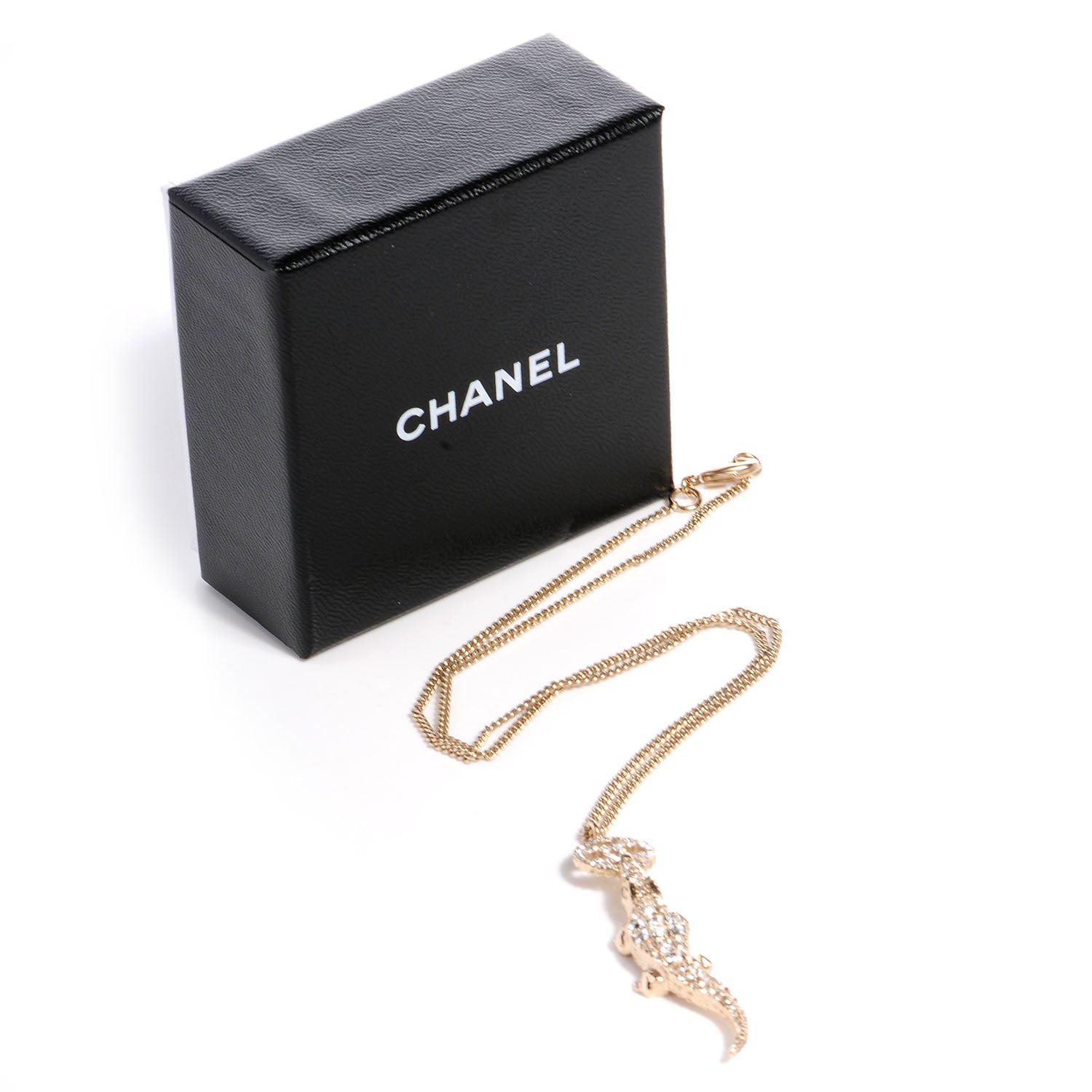 Chanel Crystal CC Alligator Necklace Gold 6 of 6