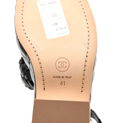 Chanel Calfskin Quilted Chain Around Wedge Sandals 41 Black 7 of 7