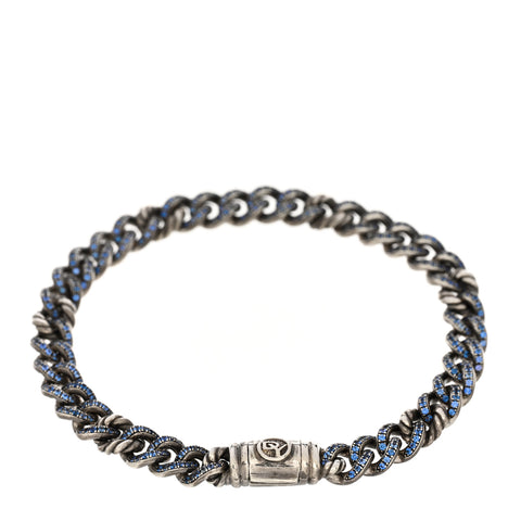 Sterling Silver Blue Sapphire Petite Pave Curb Link Bracelet