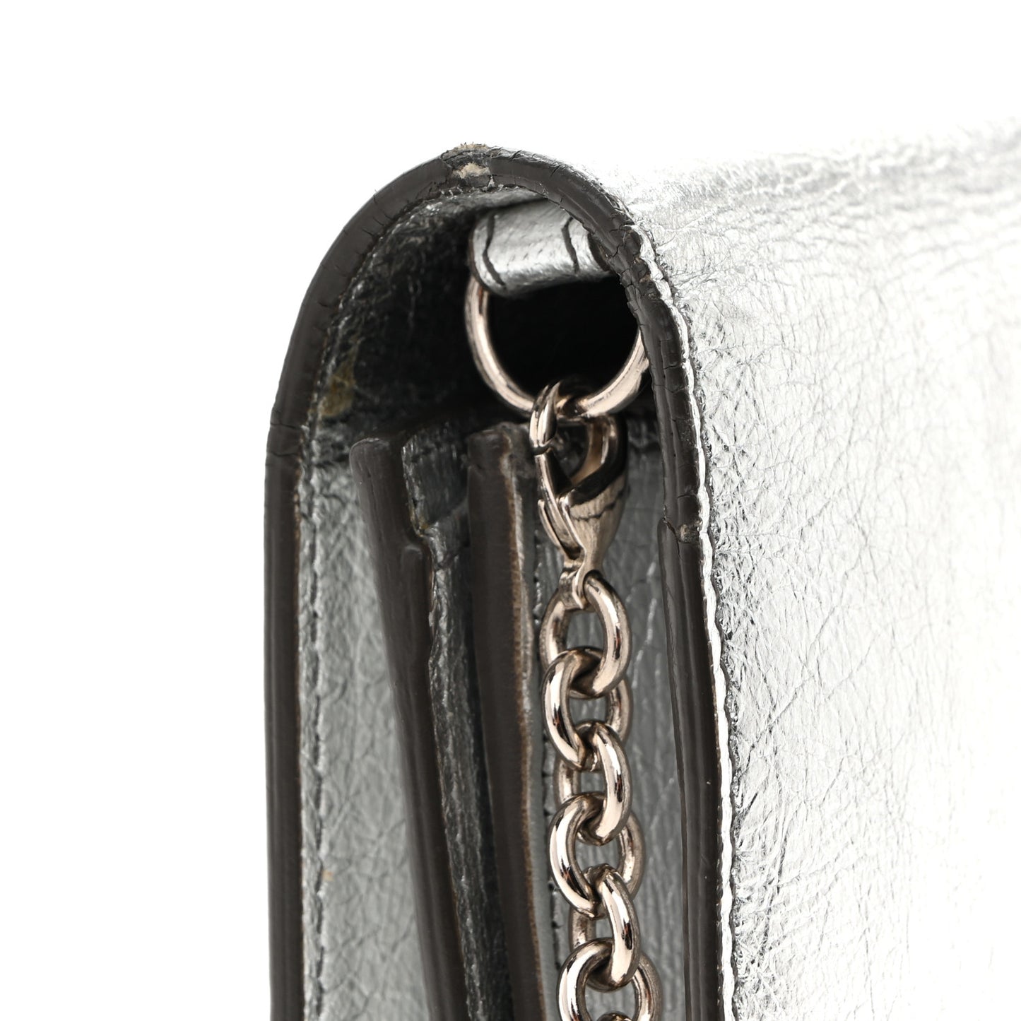 Metallic Crinkled Calfskin Belle de Jour Chain Clutch Silver