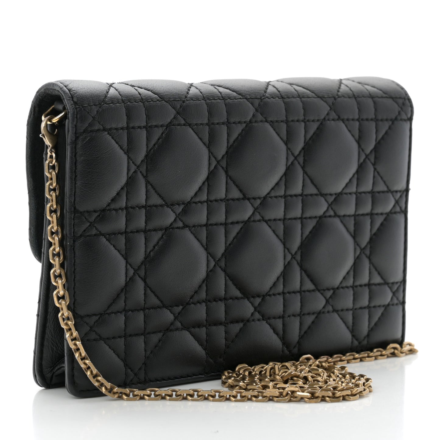 Lambskin Cannage Dioraddict Wallet on Chain Clutch Black