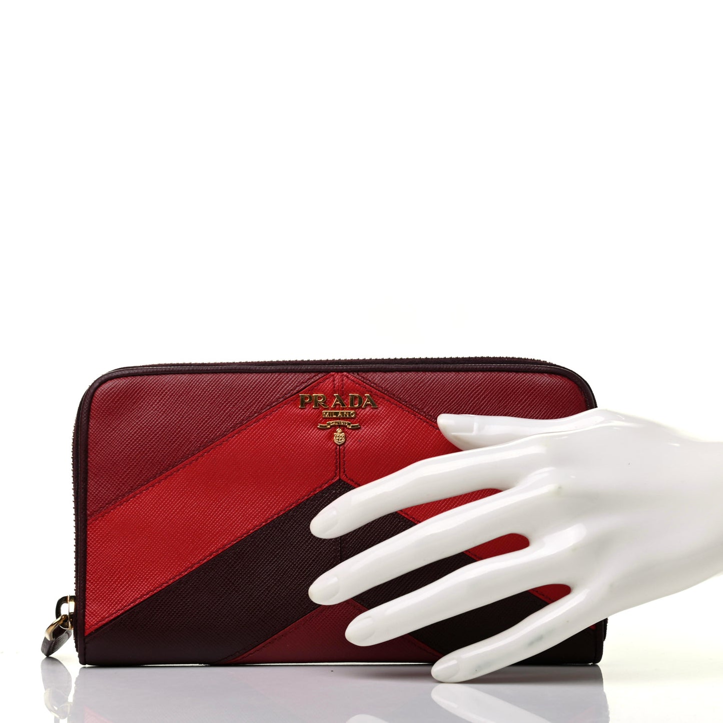 Saffiano Chevron Zip Around Wallet Rubino