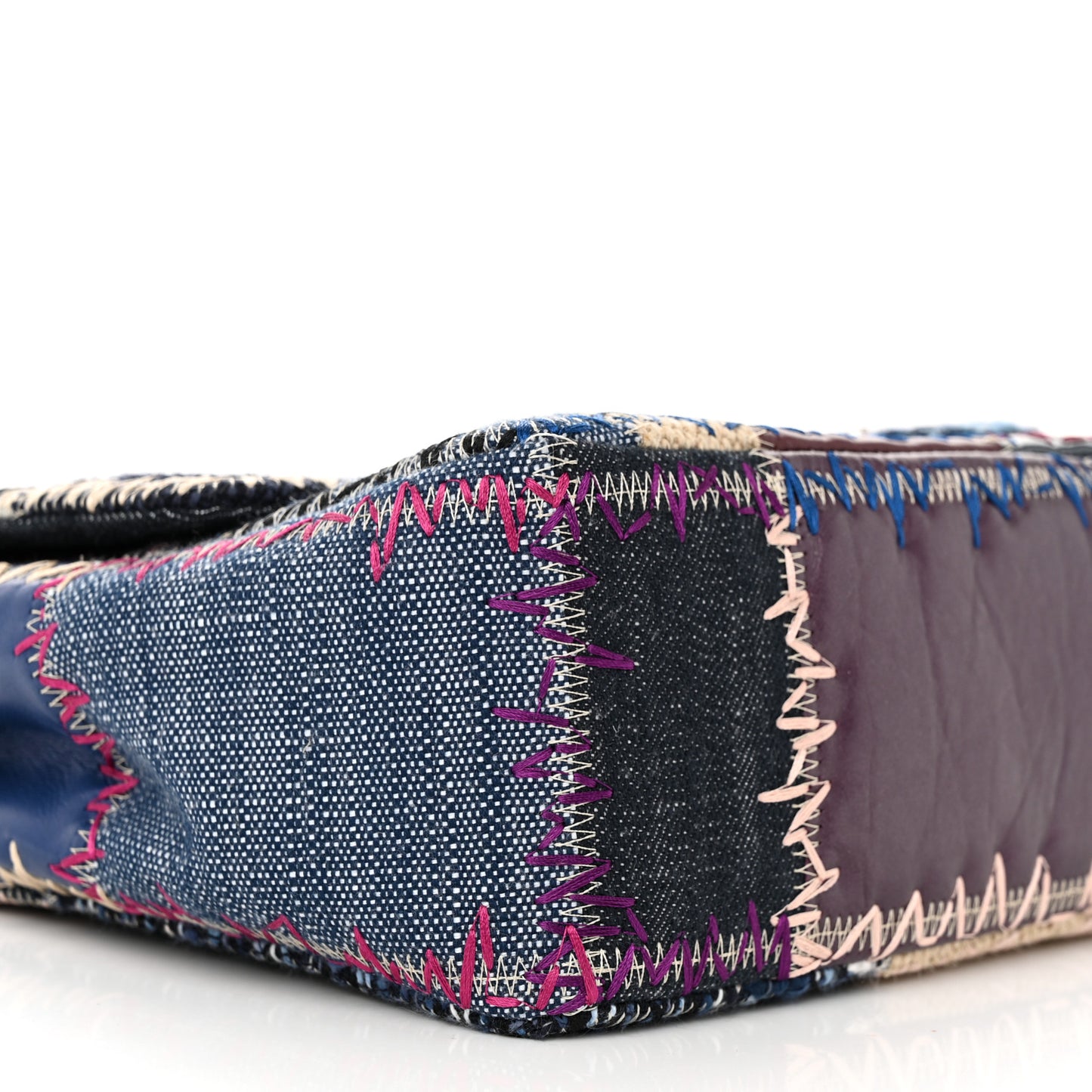 Denim Tweed Patchwork Jumbo Single Flap Multicolor