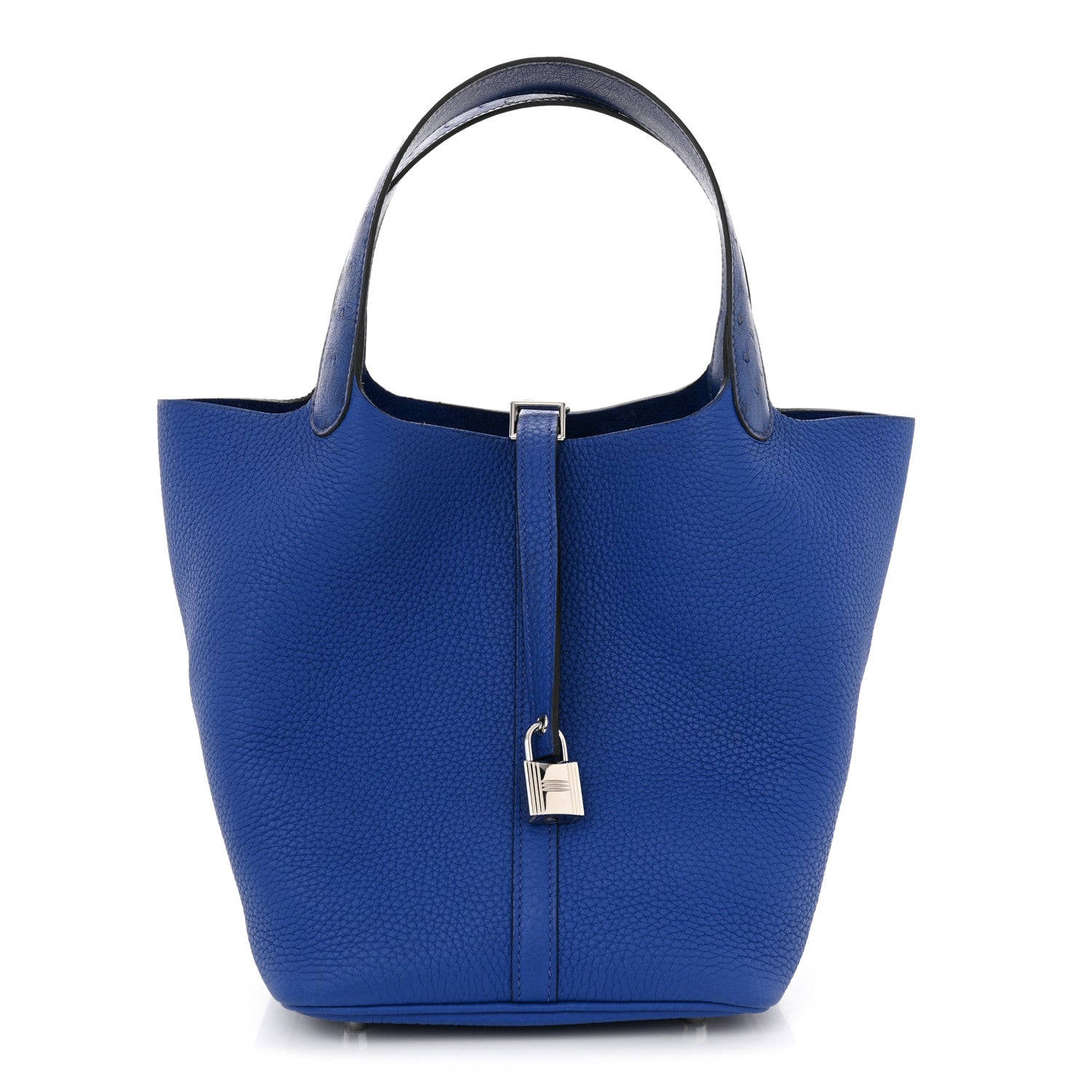 Hermes Taurillon Clemence Ostrich Touch Picotin Lock 22 Bleu Electrique 1 of 13