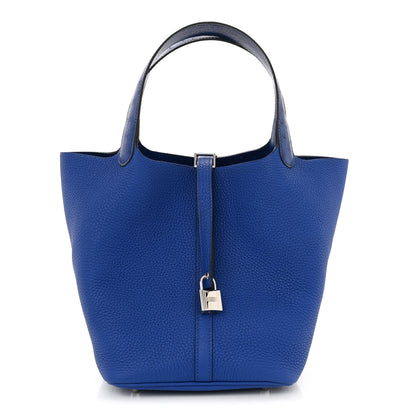 Hermes Taurillon Clemence Ostrich Touch Picotin Lock 22 Bleu Electrique 1 of 13