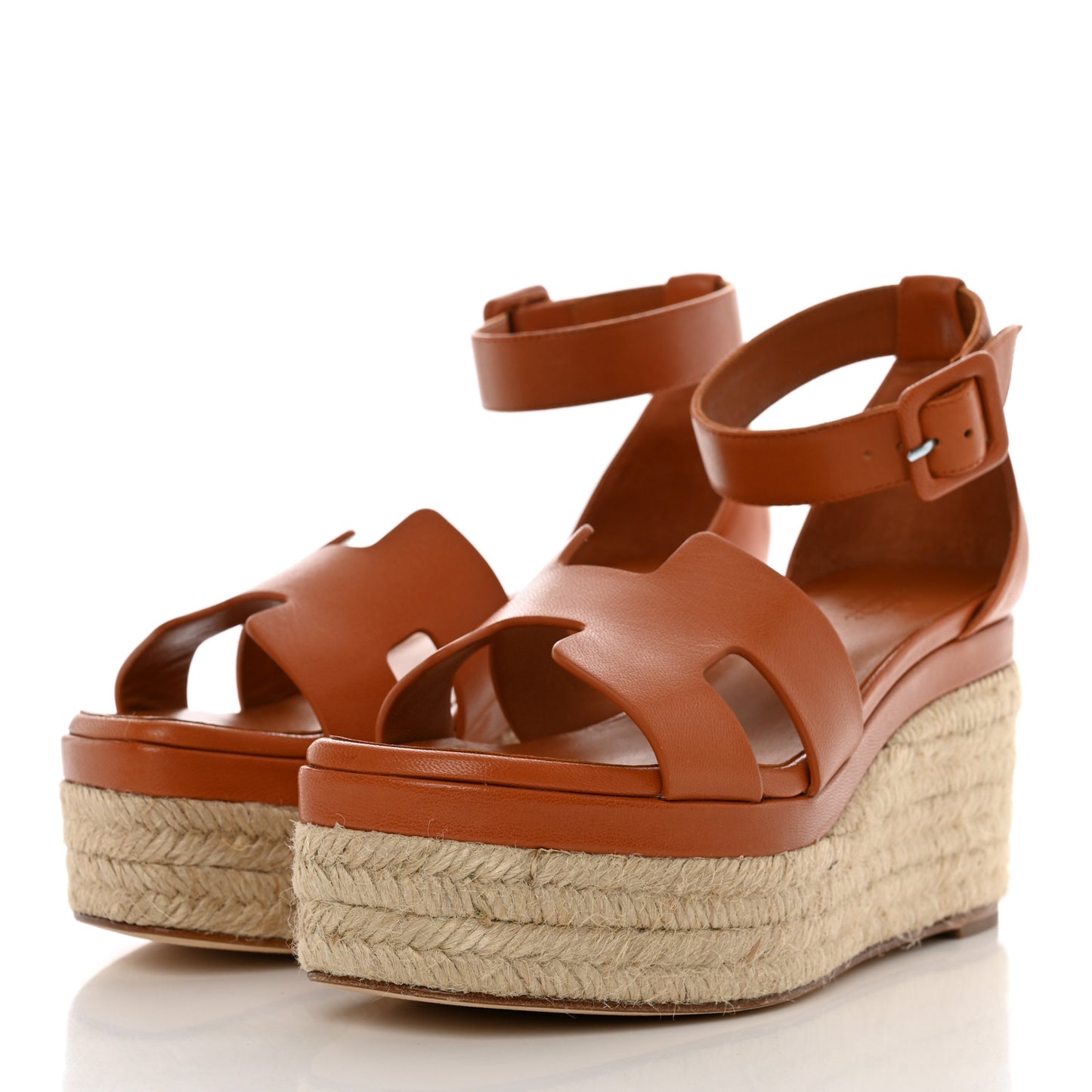 Goatskin Elda Espadrille Wedge Sandals 35 Natural