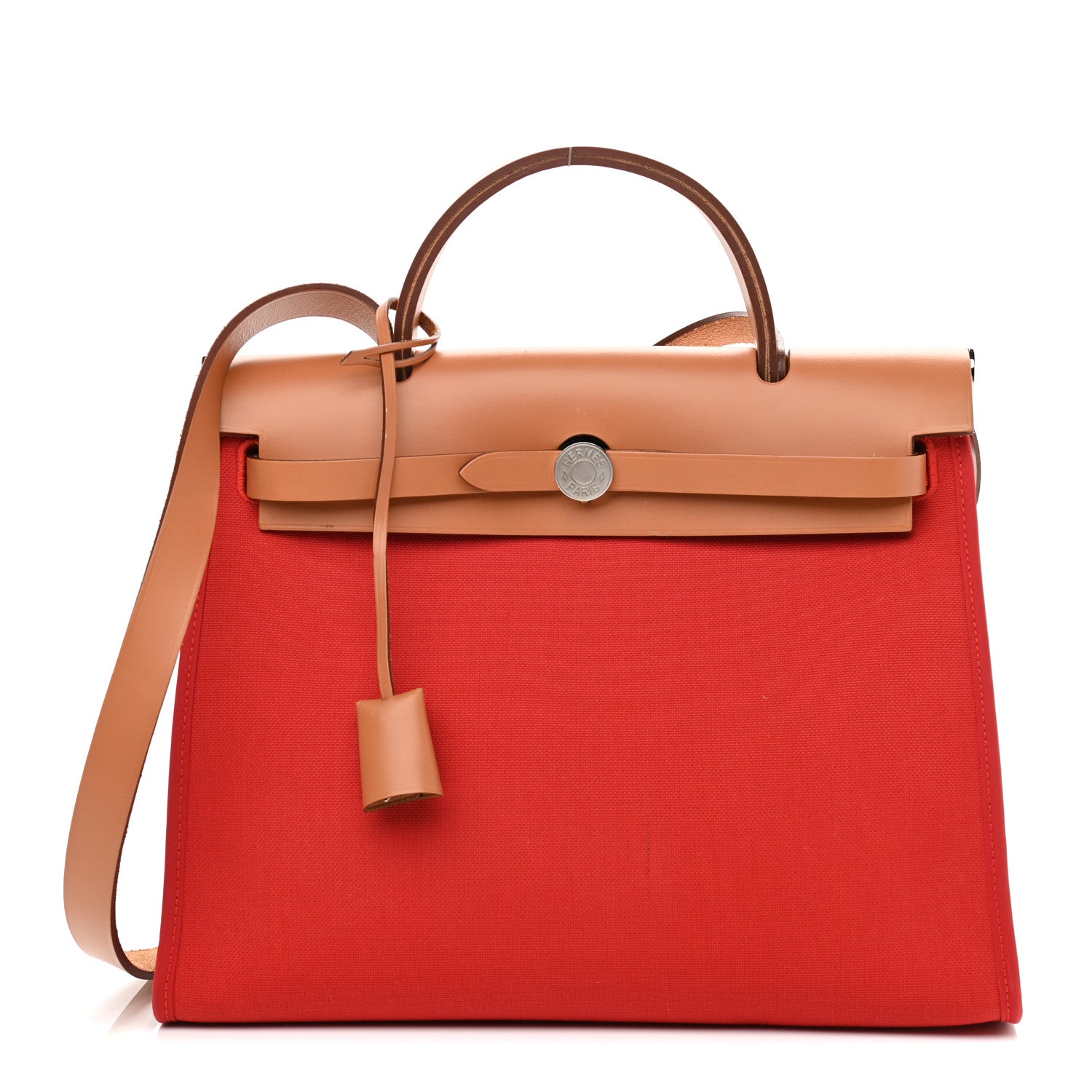Hermes Vache Hunter Toile Herbag Zip 31 PM Rouge Tomate Natural 2 of 17