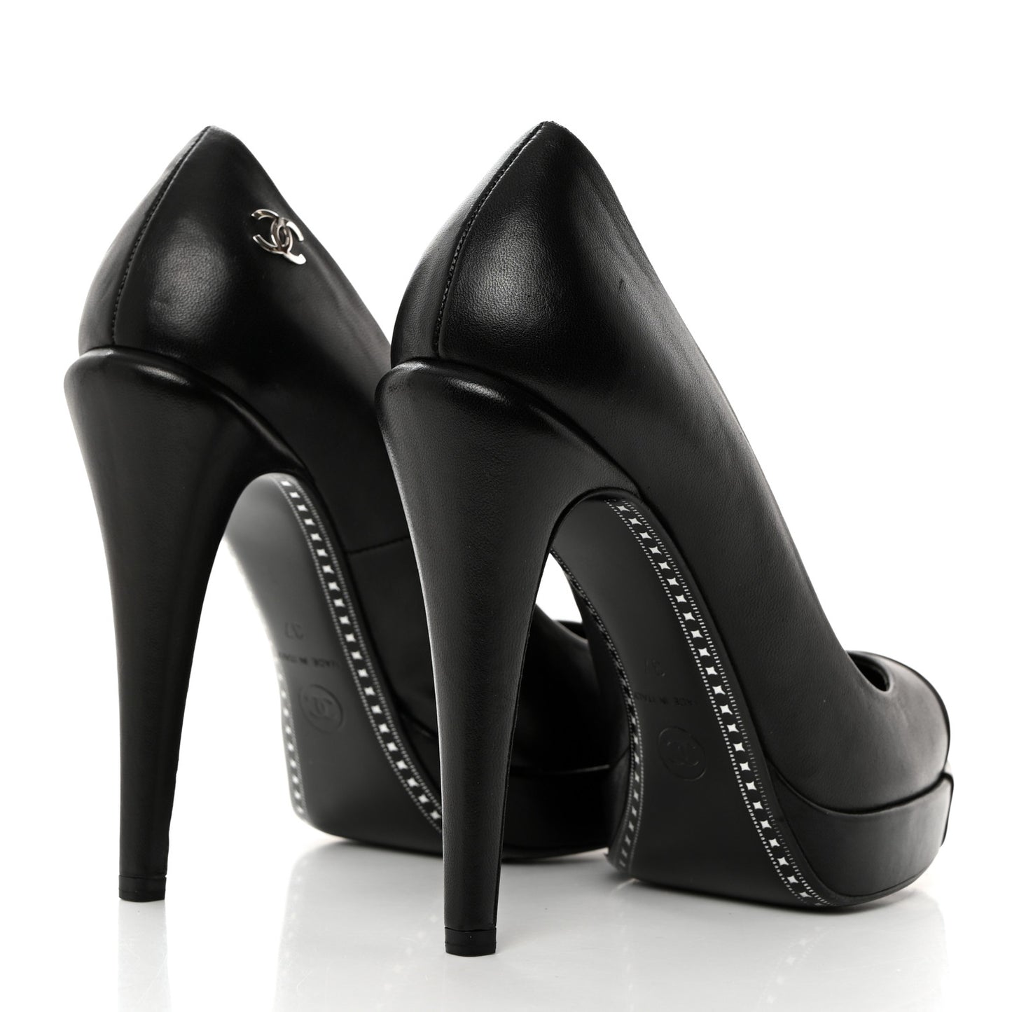 Calfskin Cap Toe CC Pumps 37 Black