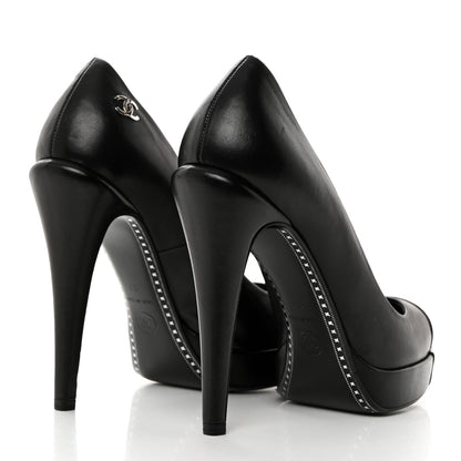 Chanel Calfskin Cap Toe CC Pumps 37 Black 4 of 9