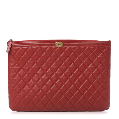 Chanel Lambskin Quilted Large Boy Zip Pouch Red 1 of 10