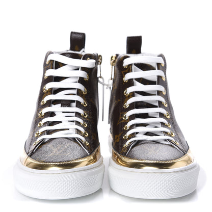 Louis Vuitton Patent Monogram Stellar Sneaker Boots 35 Gold 2 of 9
