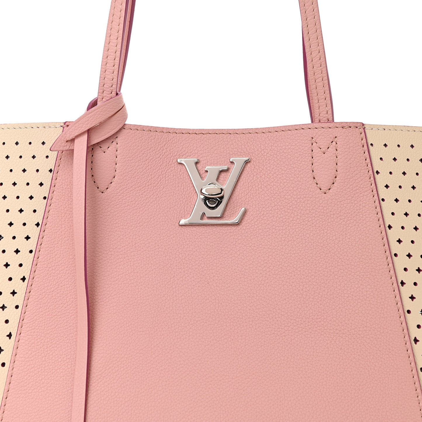 Calfskin Perforated Lockme Cabas Rose Poudre Creme