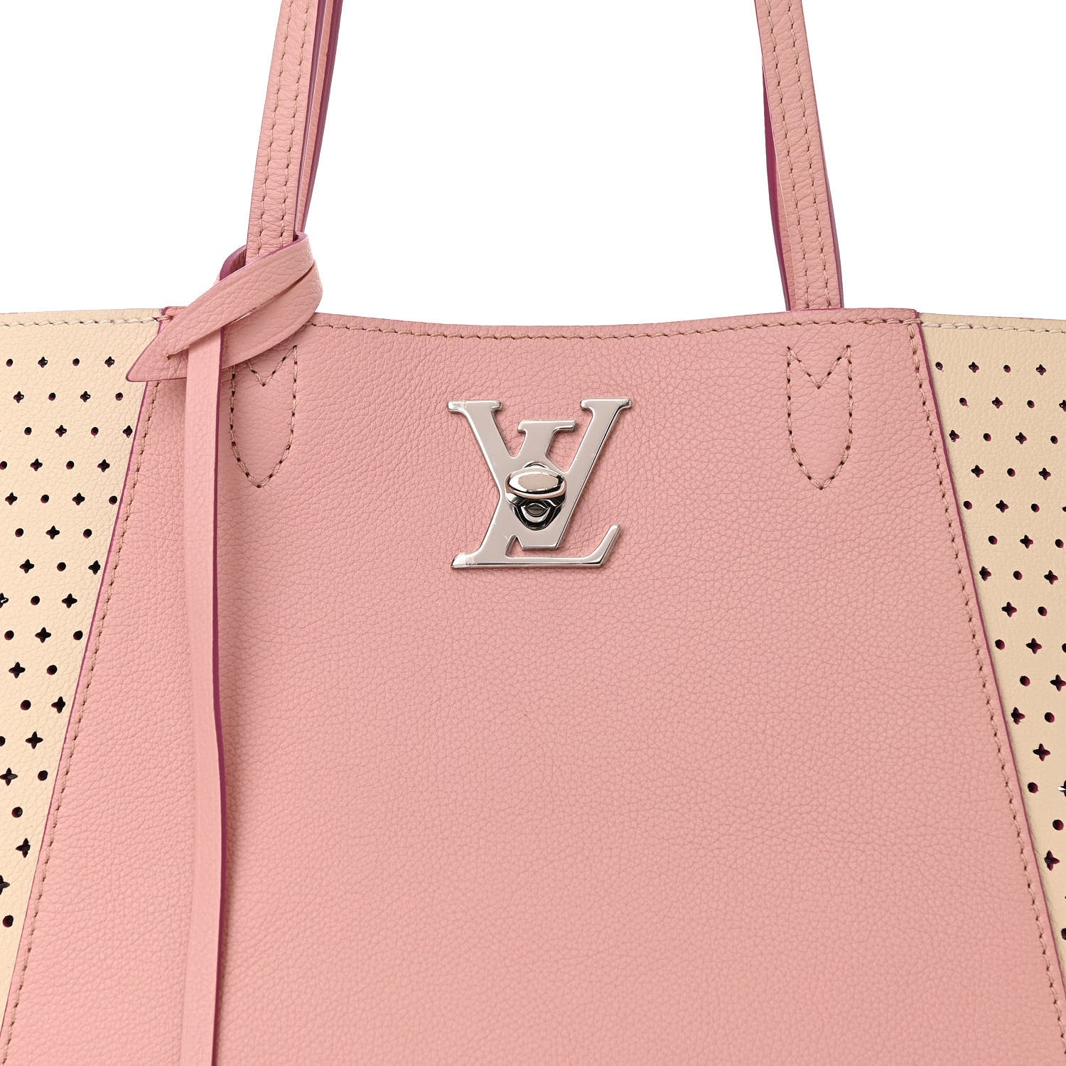 Louis Vuitton Calfskin Perforated Lockme Cabas Rose Poudre Creme 8 of 10