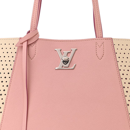 Louis Vuitton Calfskin Perforated Lockme Cabas Rose Poudre Creme 8 of 10