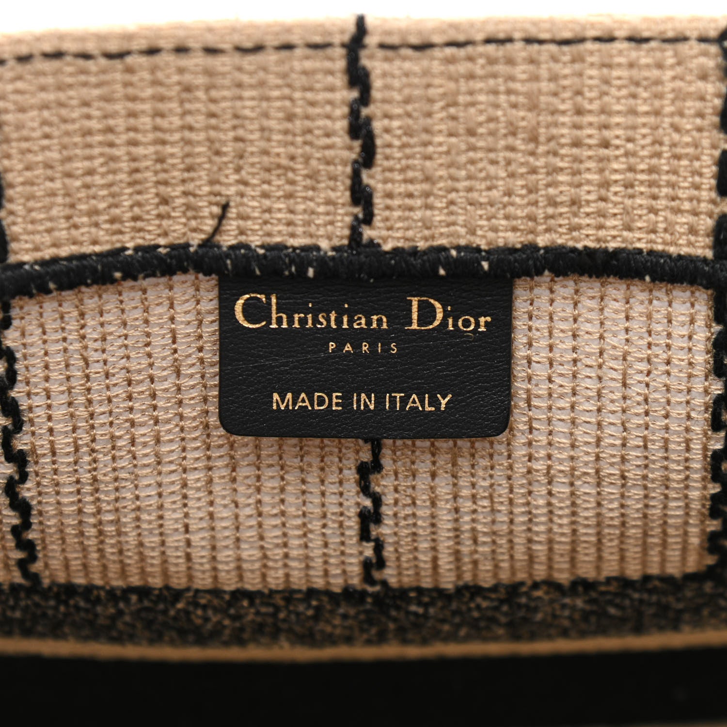 Christian Dior Canvas Embroidered Medium Bayadere Book Tote Black Beige 6 of 14