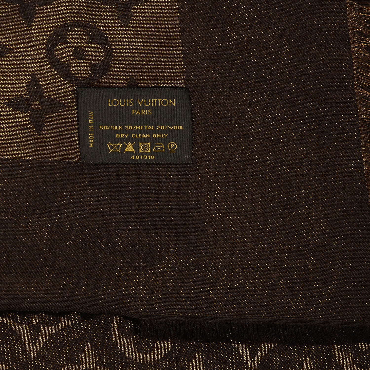 Louis Vuitton Silk Lurex Wool Monogram Shine Shawl Brown 6 of 6