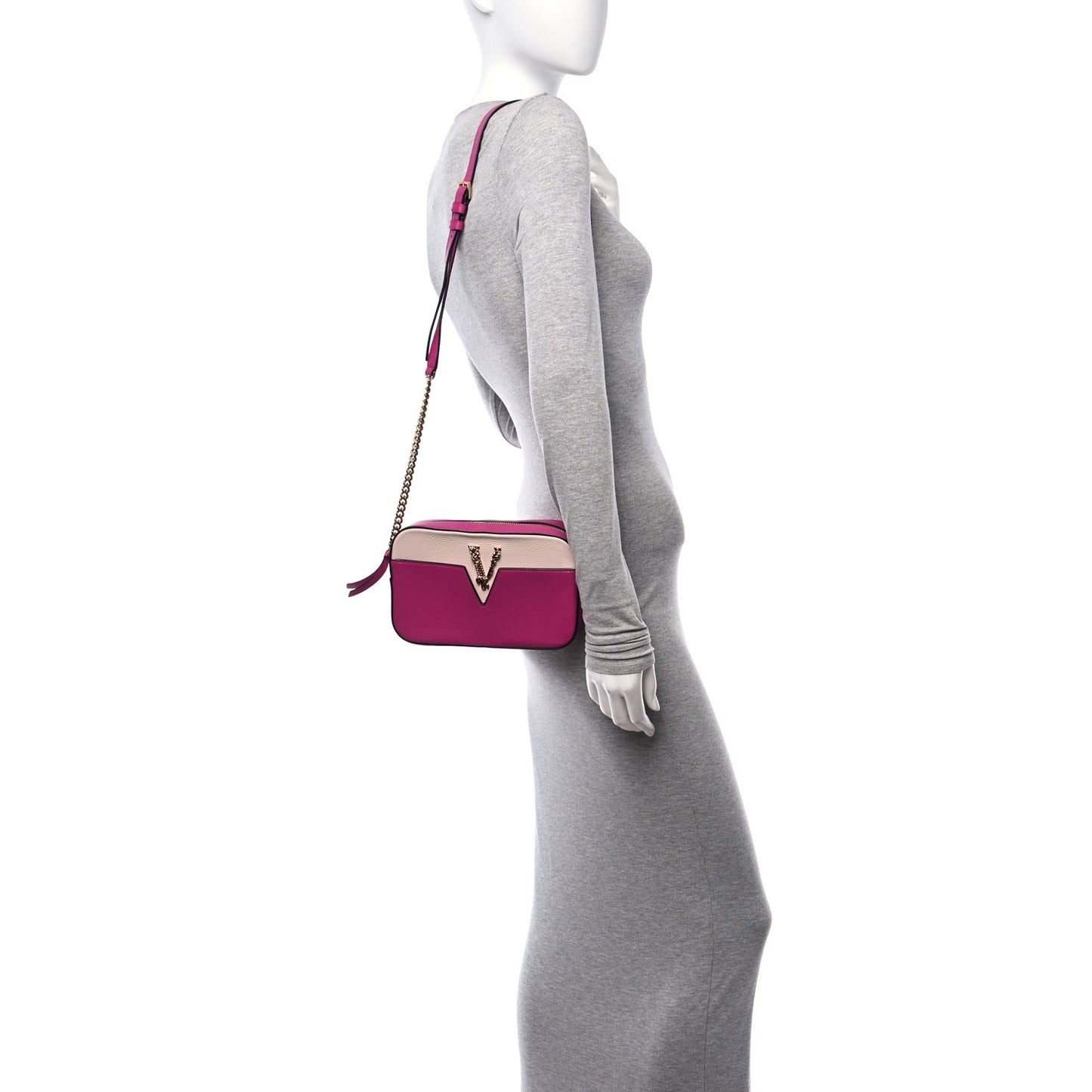 Grainy Calfskin Virtus Small Camera Bag Purple