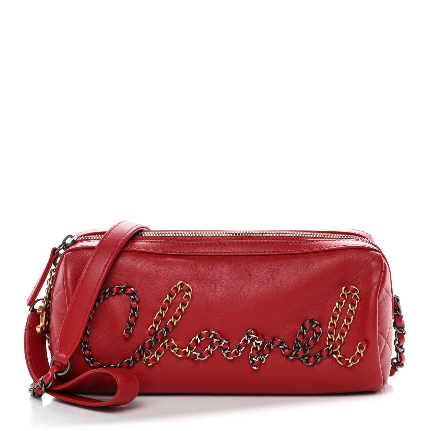 Chanel Calfskin Chain 20s Signature Bowling Bag Red 1 of 10