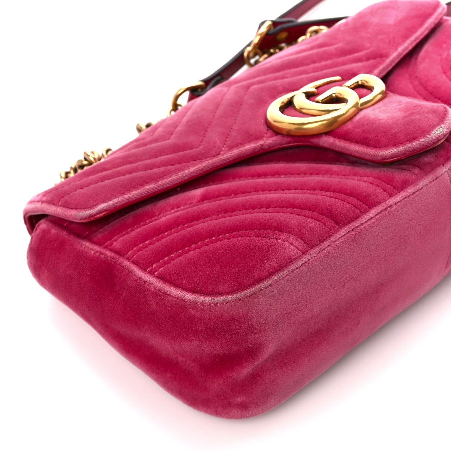 Gucci Velvet Matelasse Small GG Marmont Shoulder Bag Light Raspberry Rose 10 of 12