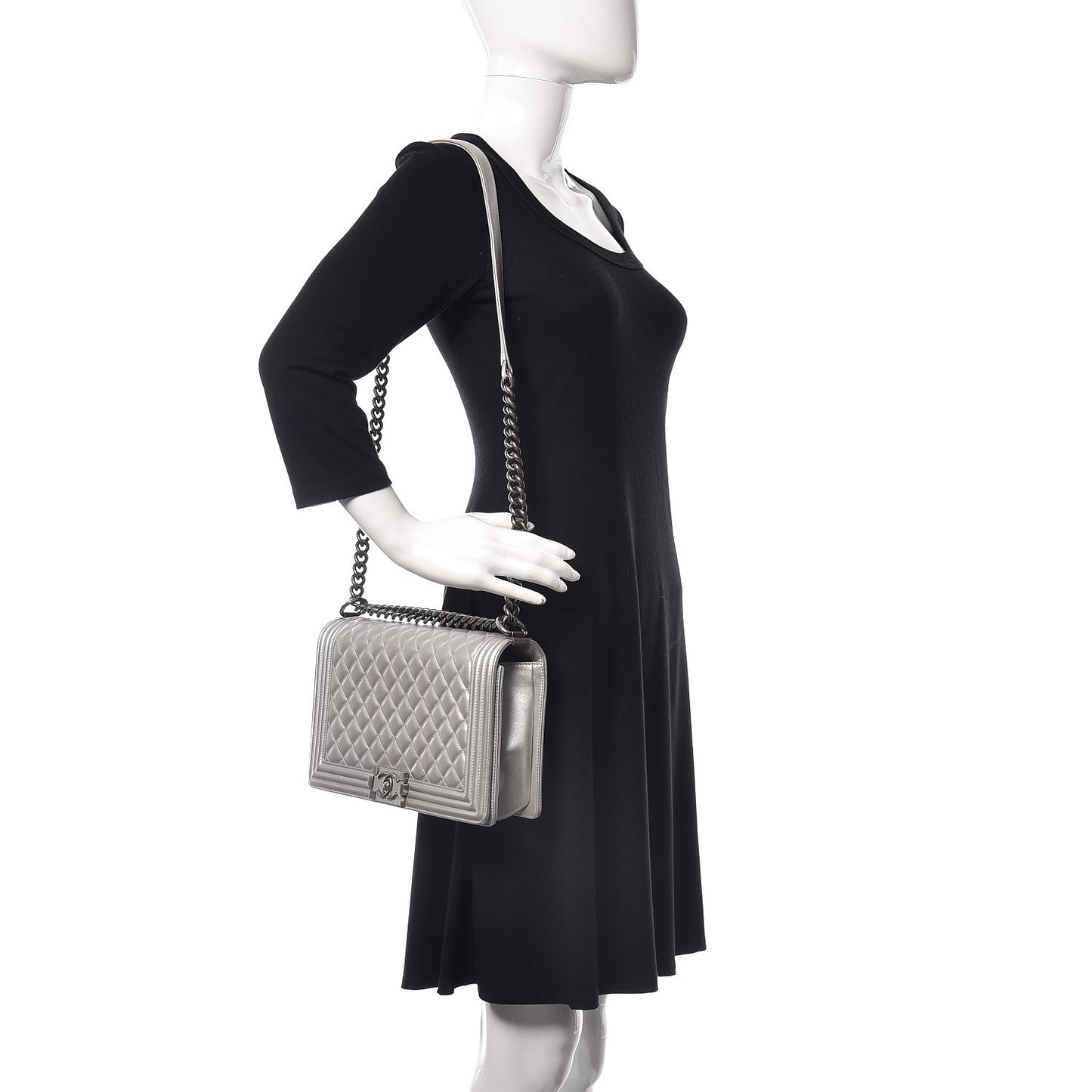 Metallic Calfskin Quilted New Medium Boy Flap Silver