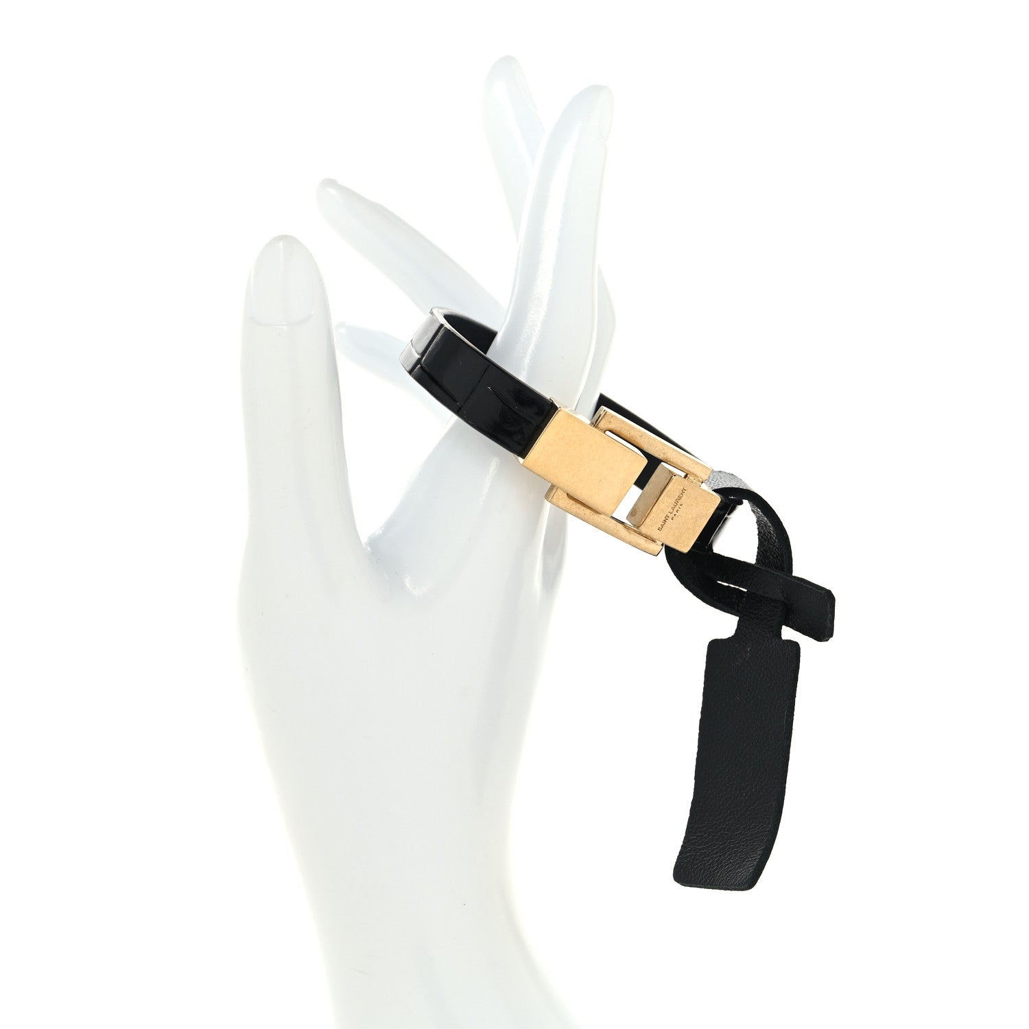 Saint Laurent Calfskin Cocco Print Bracelet M Black 2 of 4