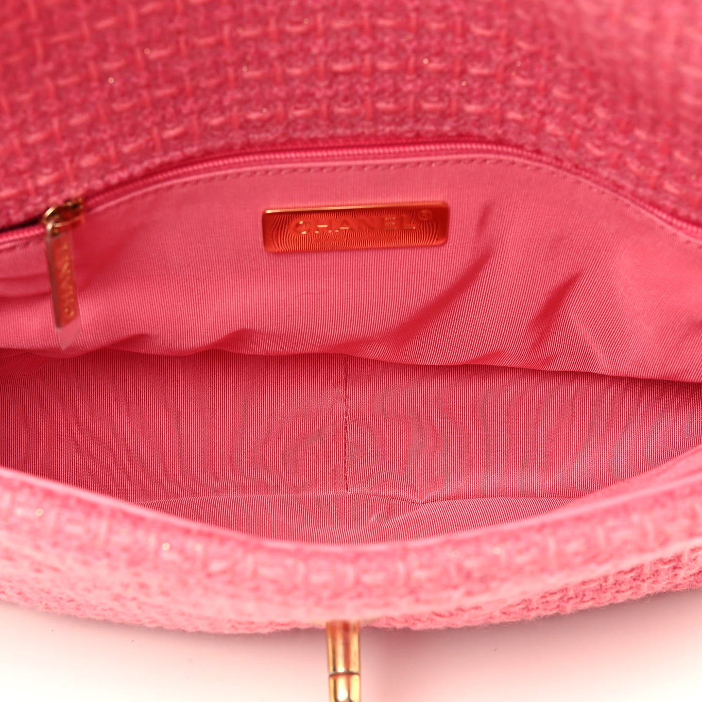 Metallic Tweed Quilted Medium Chanel 19 Flap Pink