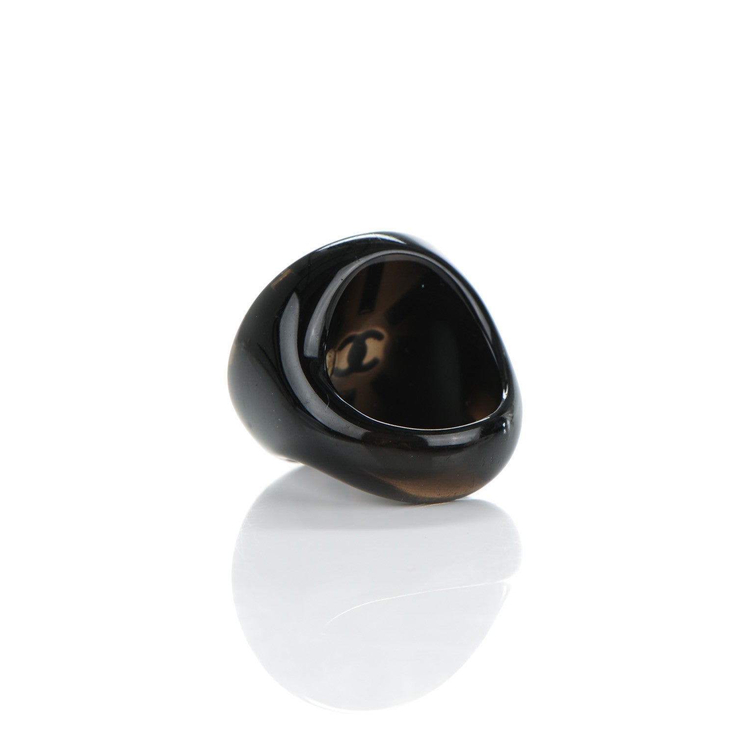 Chanel Resin Baguette Crystal CC Round Ring 7 Black 3 of 4