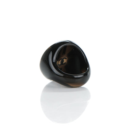 Chanel Resin Baguette Crystal CC Round Ring 7 Black 3 of 4