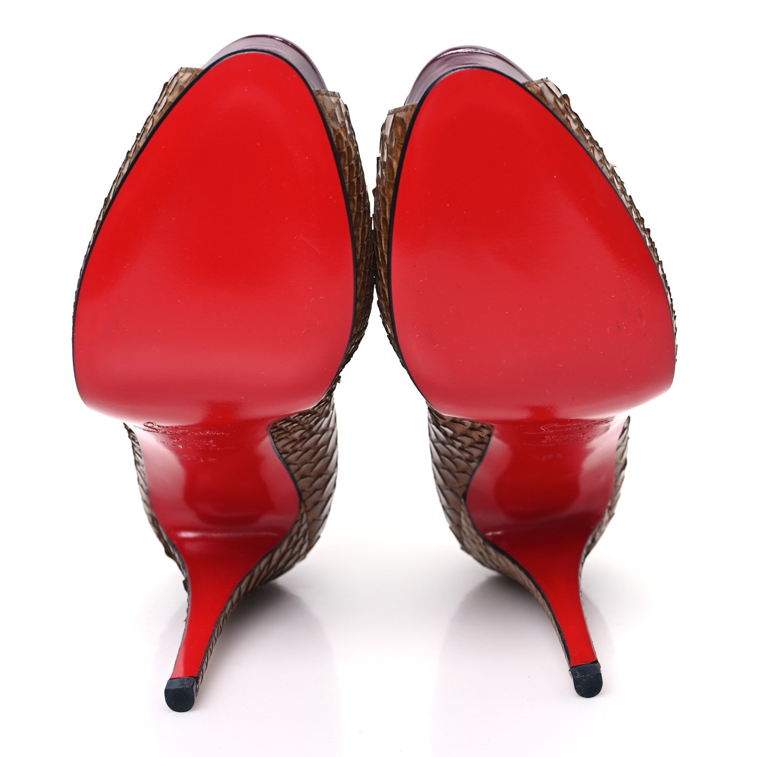 Christian Louboutin Snakeskin Peep Toe 110 Pumps 38.5 Brown 5 of 8