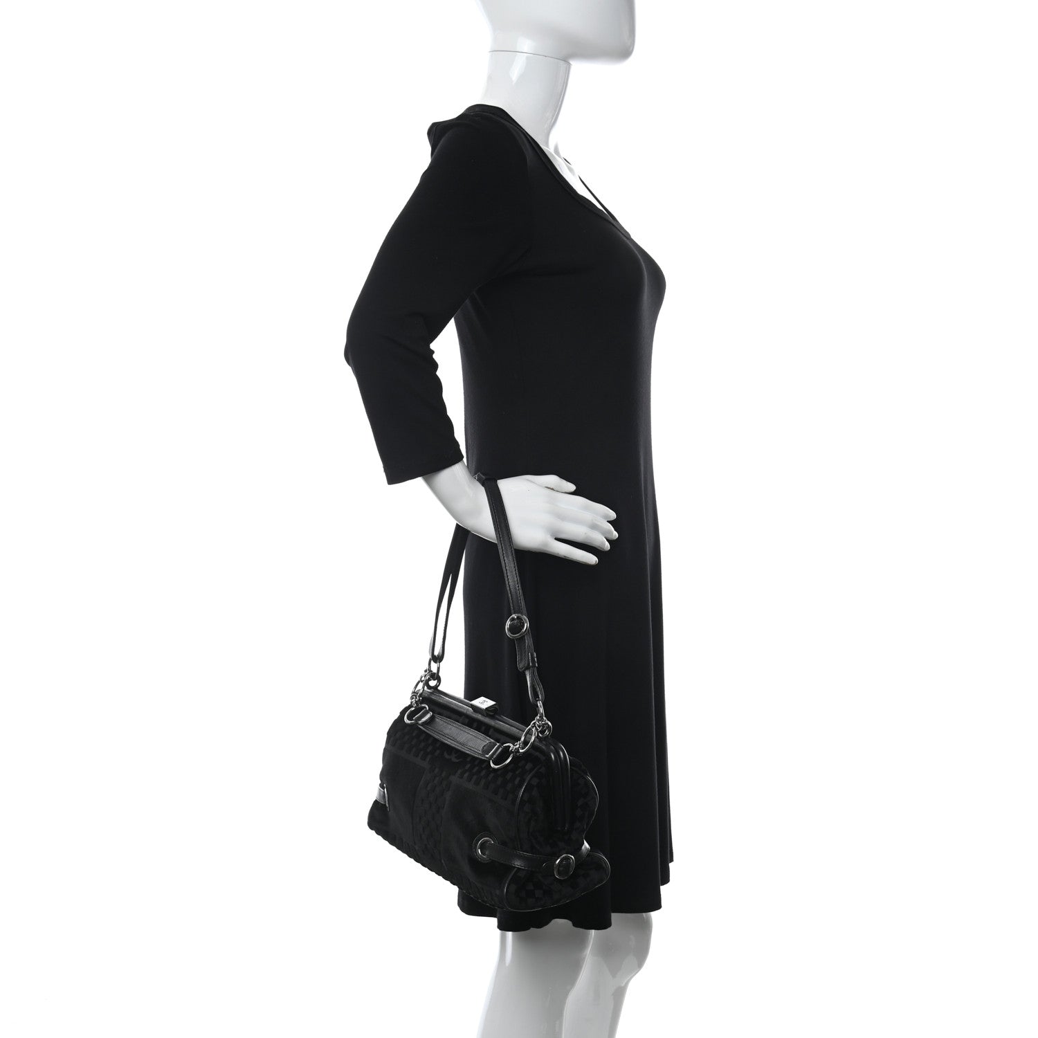 Chanel Velvet Checkered Kisslock Frame Bag Black 2 of 10