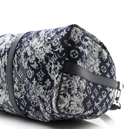 Louis Vuitton Monogram Tapestry Keepall Bandouliere 50 Bleu 9 of 11