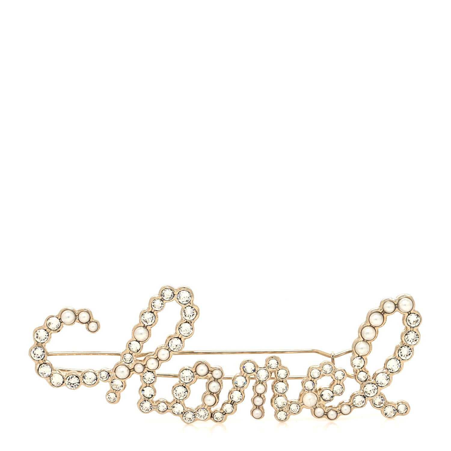 Chanel Metal Glass Swirling Pearls Hair Clip Gold 1 of 3