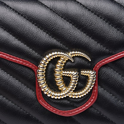 Gucci Vintage Effect Calfskin Matelasse Diagonal Torchon GG Marmont Chain Wallet Black Romantic Cherry 10 of 10