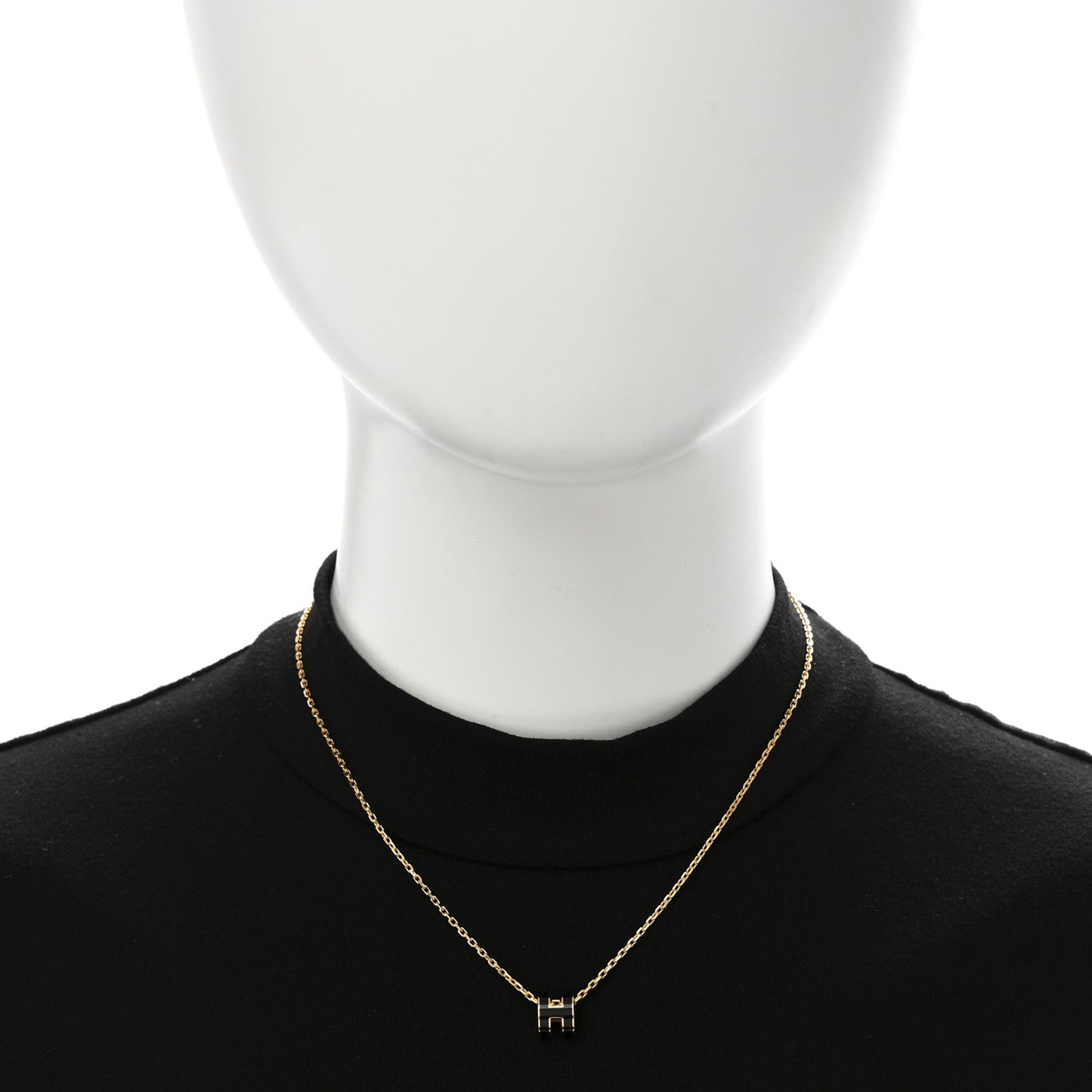 Lacquered Gold Mini Pop H Pendant Necklace Black