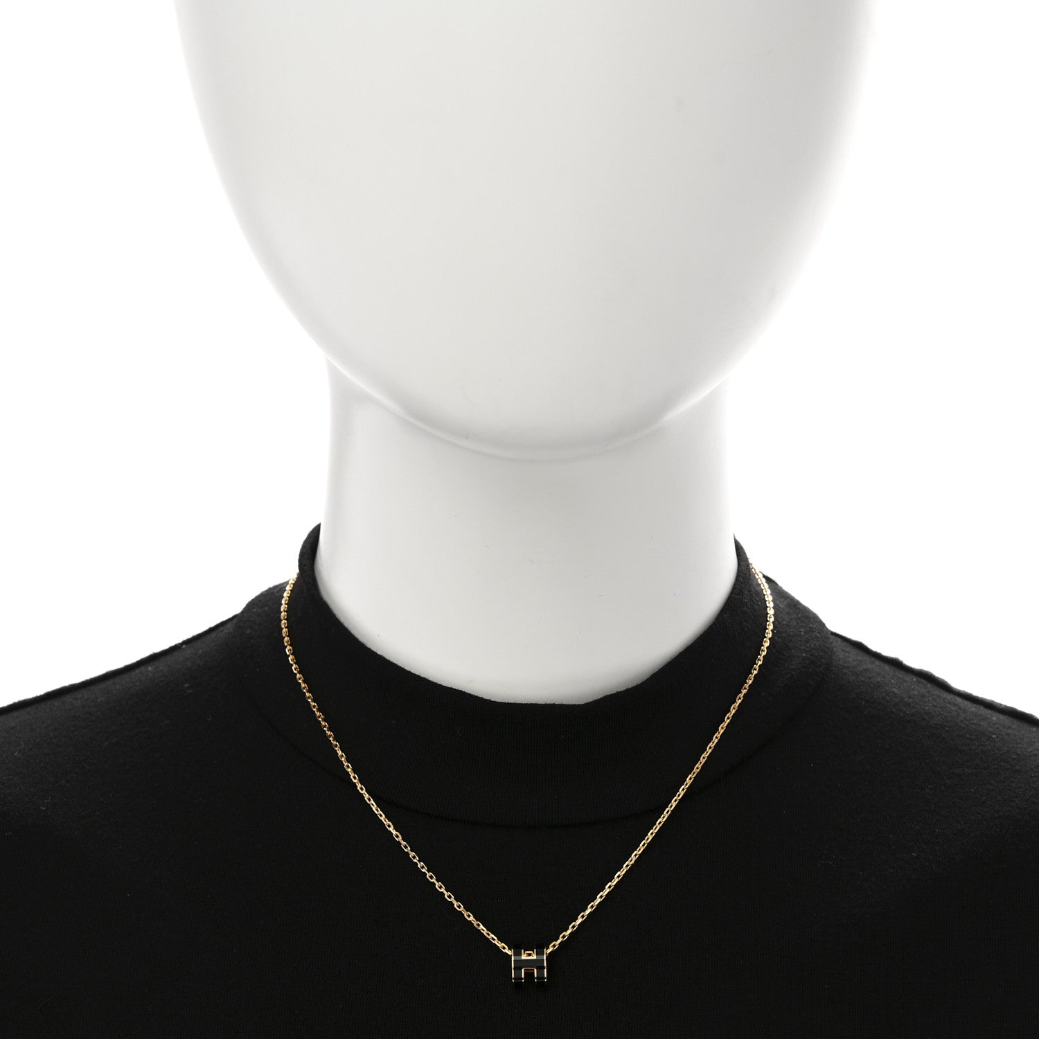 Hermes Lacquered Gold Mini Pop H Pendant Necklace Black 2 of 7
