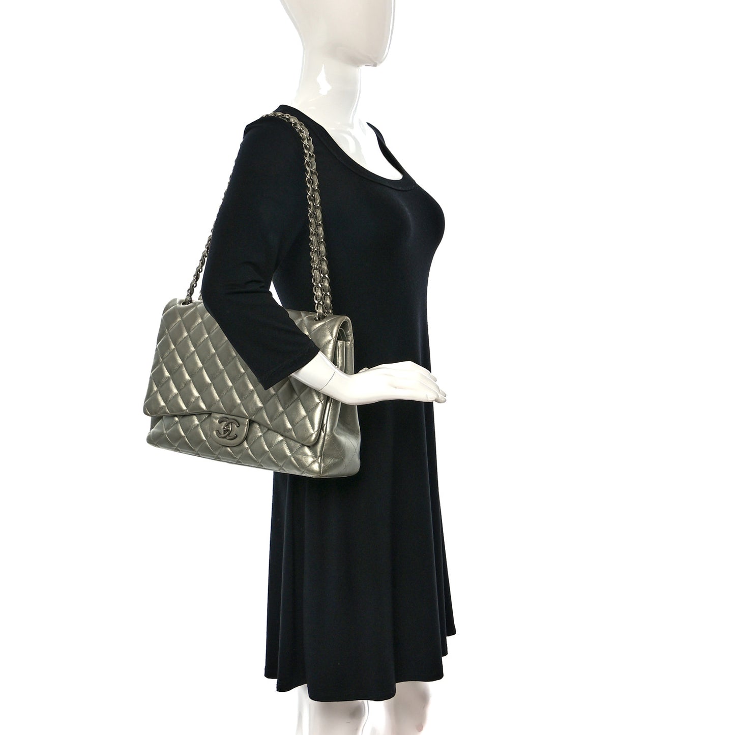Metallic Lambskin Quilted Maxi Double Flap Green