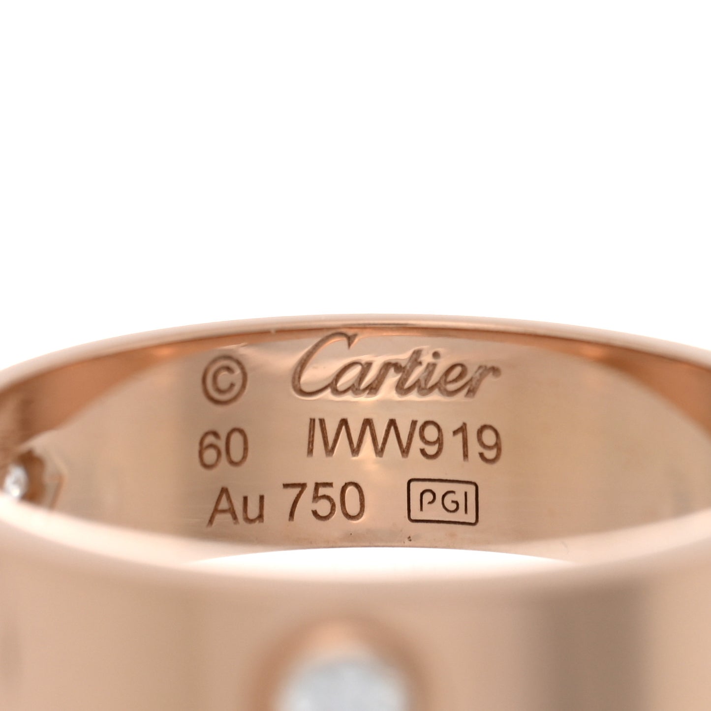18K Pink Gold 3 Diamond 5.5mm LOVE Ring 60 9