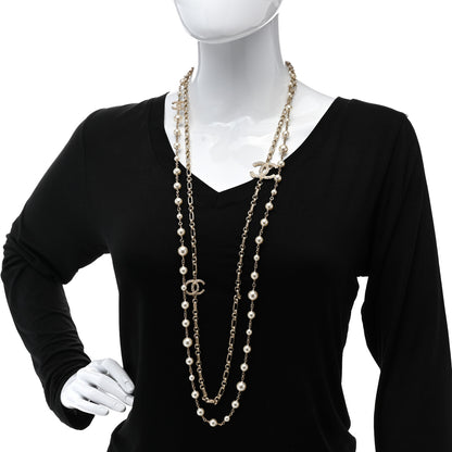 Chanel Crystal Pearl CC Long Necklace Silver 2 of 5