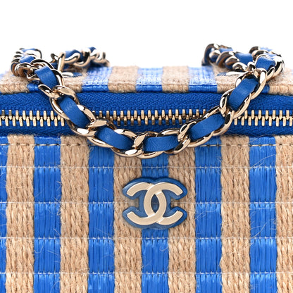 Chanel Raffia Jute Striped Mini Vanity Case With Chain Blue Beige 8 of 11
