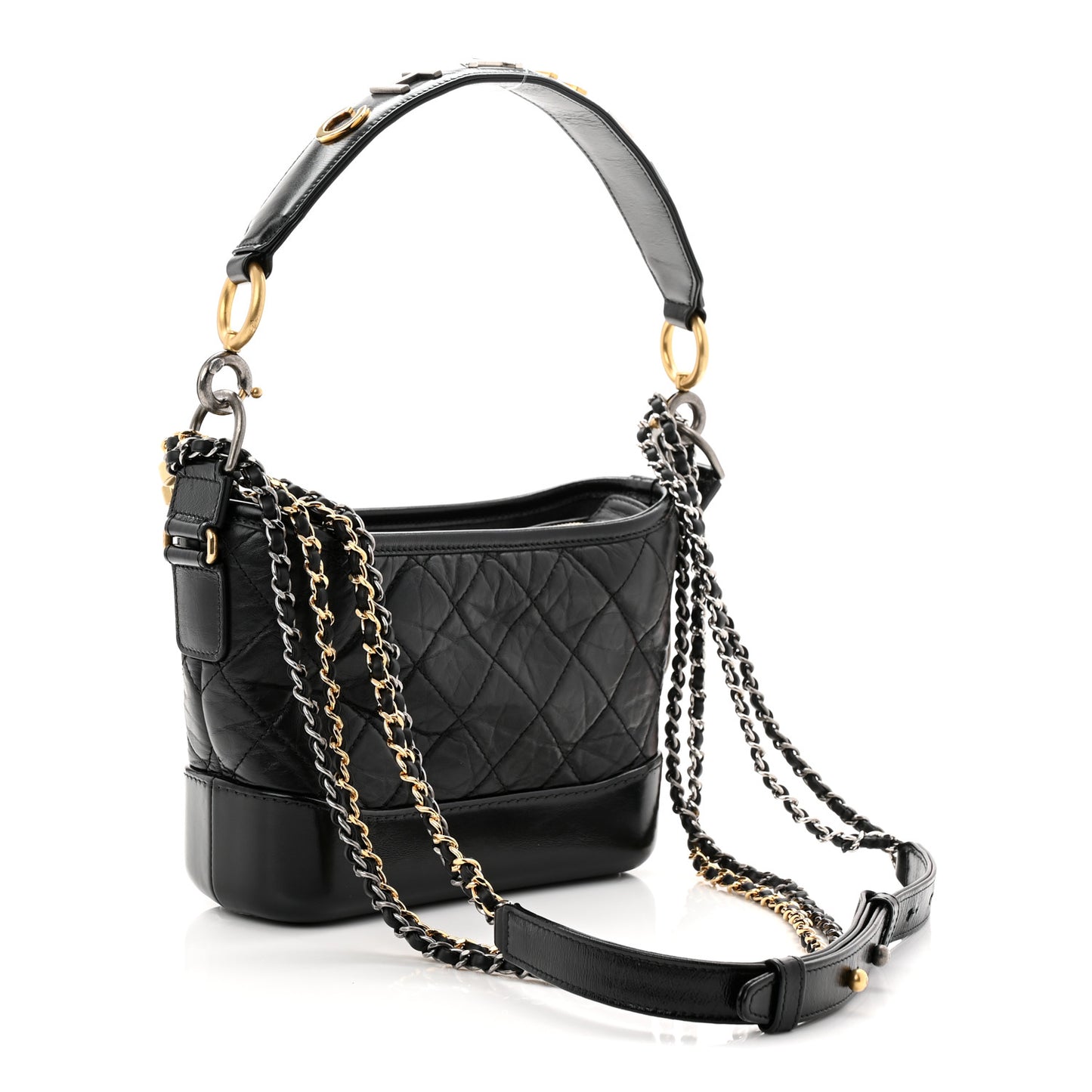 Aged Calfskin Quilted Small Gabrielle Logo Hobo Black