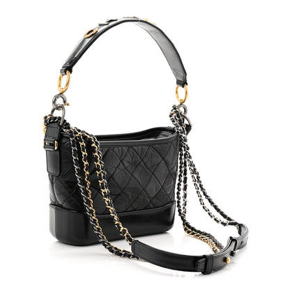 Chanel Aged Calfskin Quilted Small Gabrielle Logo Hobo Black 3 of 10