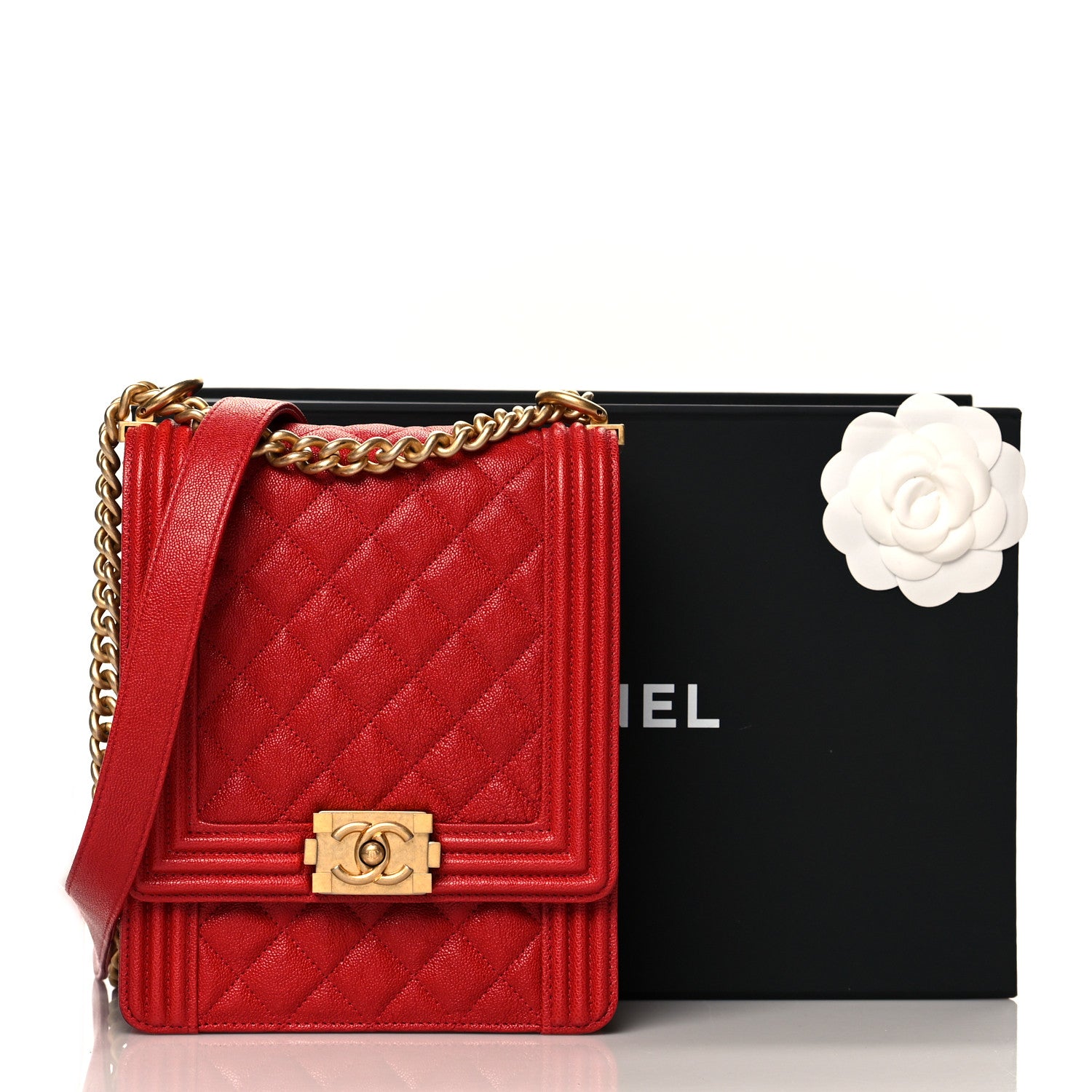 Chanel Caviar Quilted North South Boy Flap Red 11 of 11